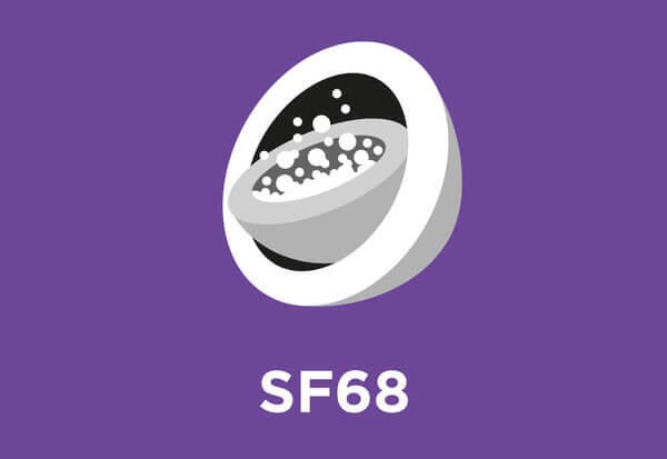 Inneholder et garantert nivå av en proprietær mikroinnkapslet stamme av levedyktig probiotikum (SF68) (5 x 10⁸ CFU*/g) 